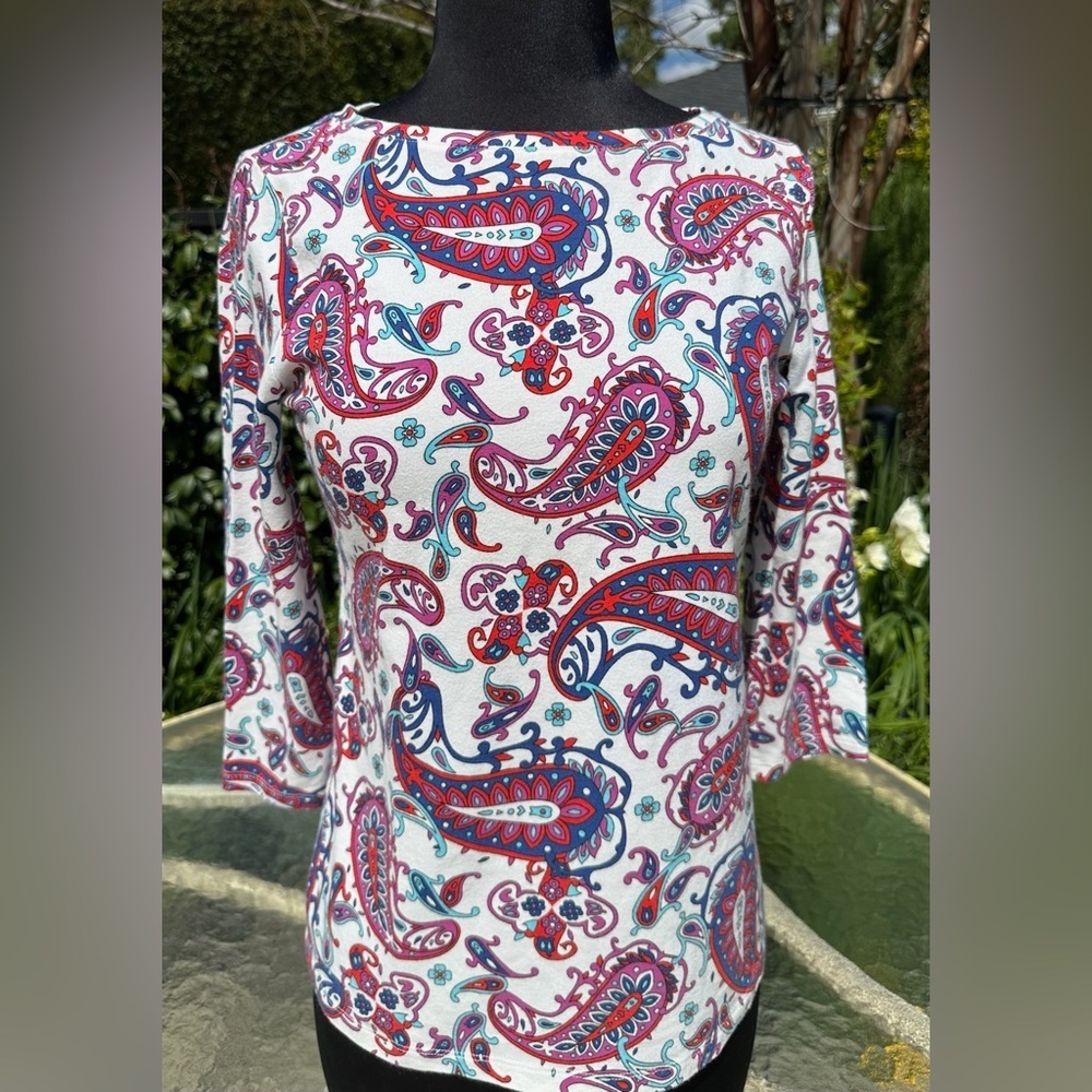 Talbots Paisley 3/4 Sleeve Cotton Shirt - size SP